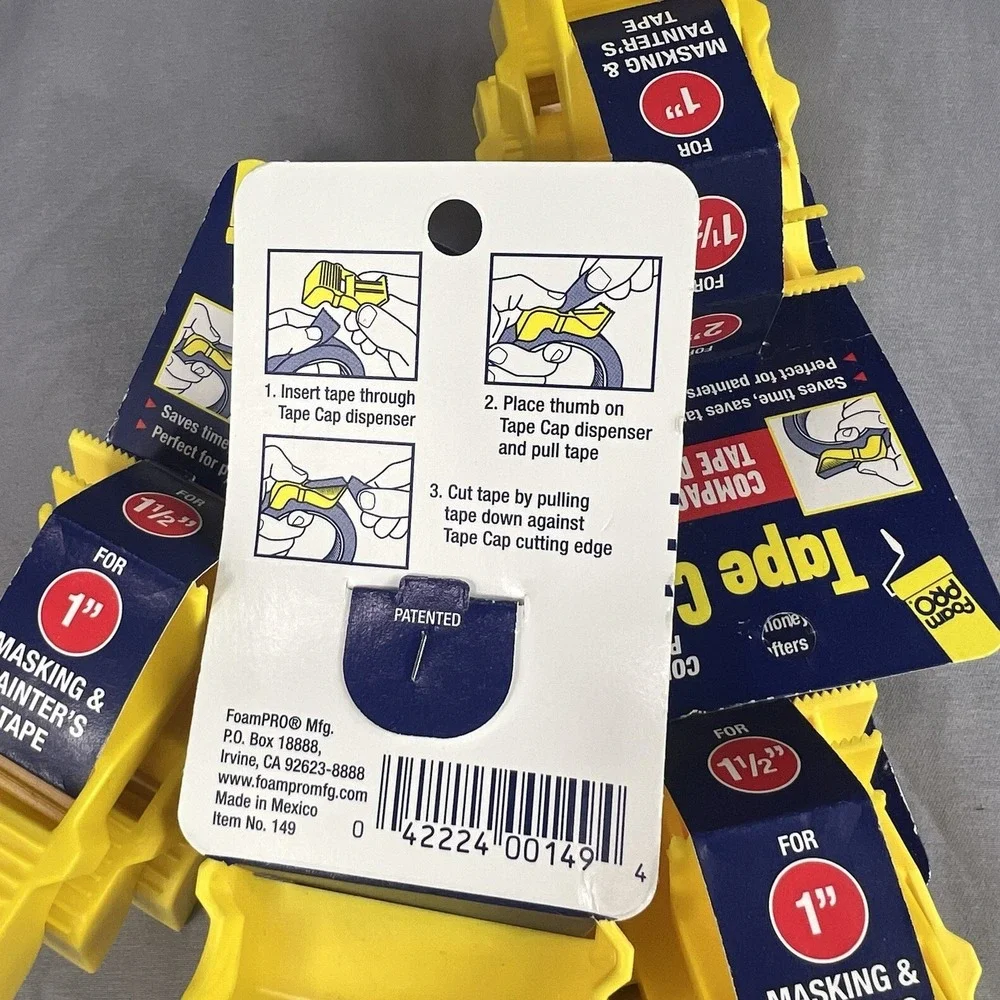 12 Foam Pro Tape Caps 1, 1.5 & 2 in w/ Dispenser (4 Packs)